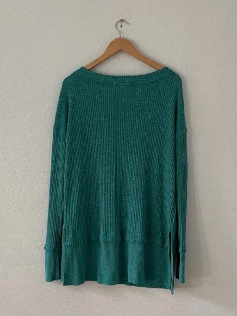 Free People North Shore Waffle Top Oversized Thermal Pullover Tunic Green